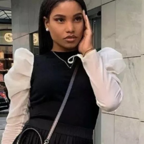 Zara Knit Black Sweater White Organza 